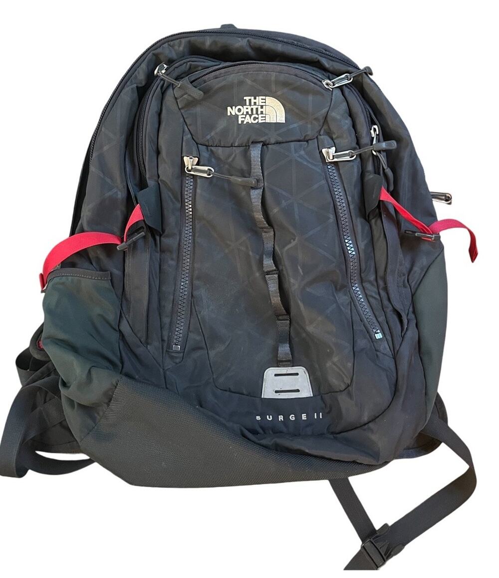 The North Face Surge II Backpack Dark Gray Red Hiking School Bag Gorpcore